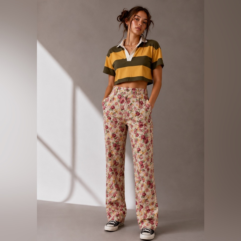 Teddy Fresh Floral roses Pleated trouser Womens 24 NWT Coquette Y2K Pants